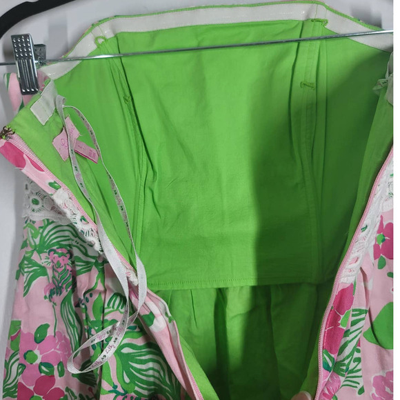 Lilly Pulitzer A-Line Dress Size 2 Strapless Lace Trim Floral Print Green Pink - Picture 3 of 6